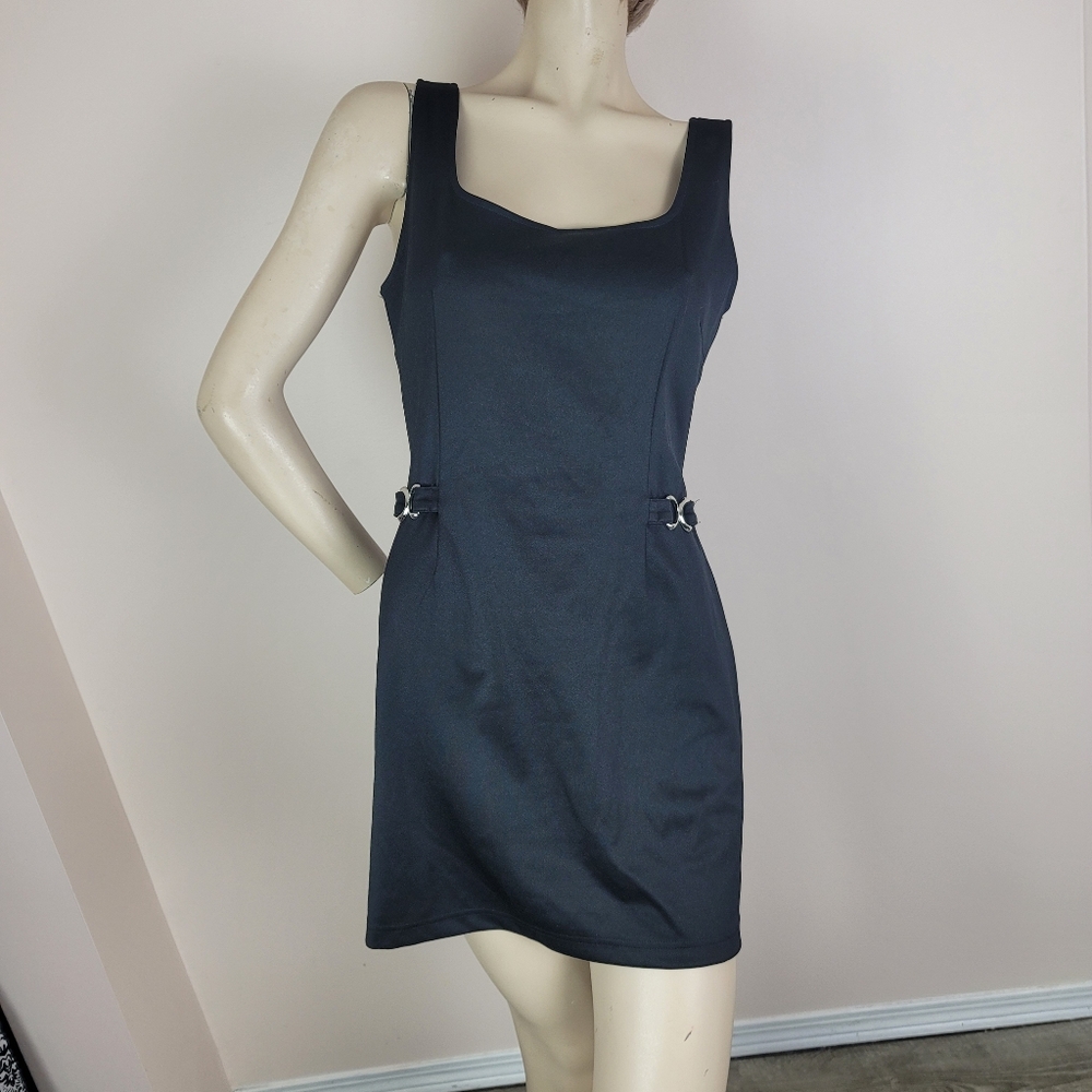 Vintage Express Tricot Black Dress With Silver Accents Size 5/6 90s Y2K